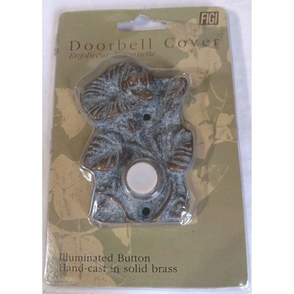Doorbell Cover‎ Floral Hand-cast Solid Brass Illuminated Button Figi Bee Brand